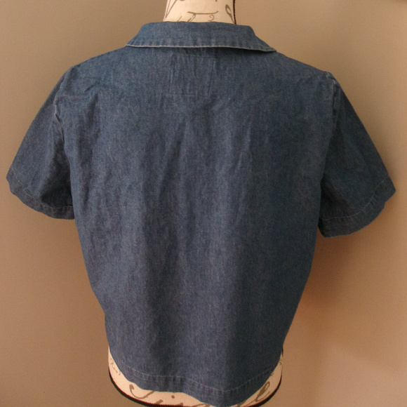 Zara Trafaluc Denim Crop Shirt LARGE - Picture 3 of 4